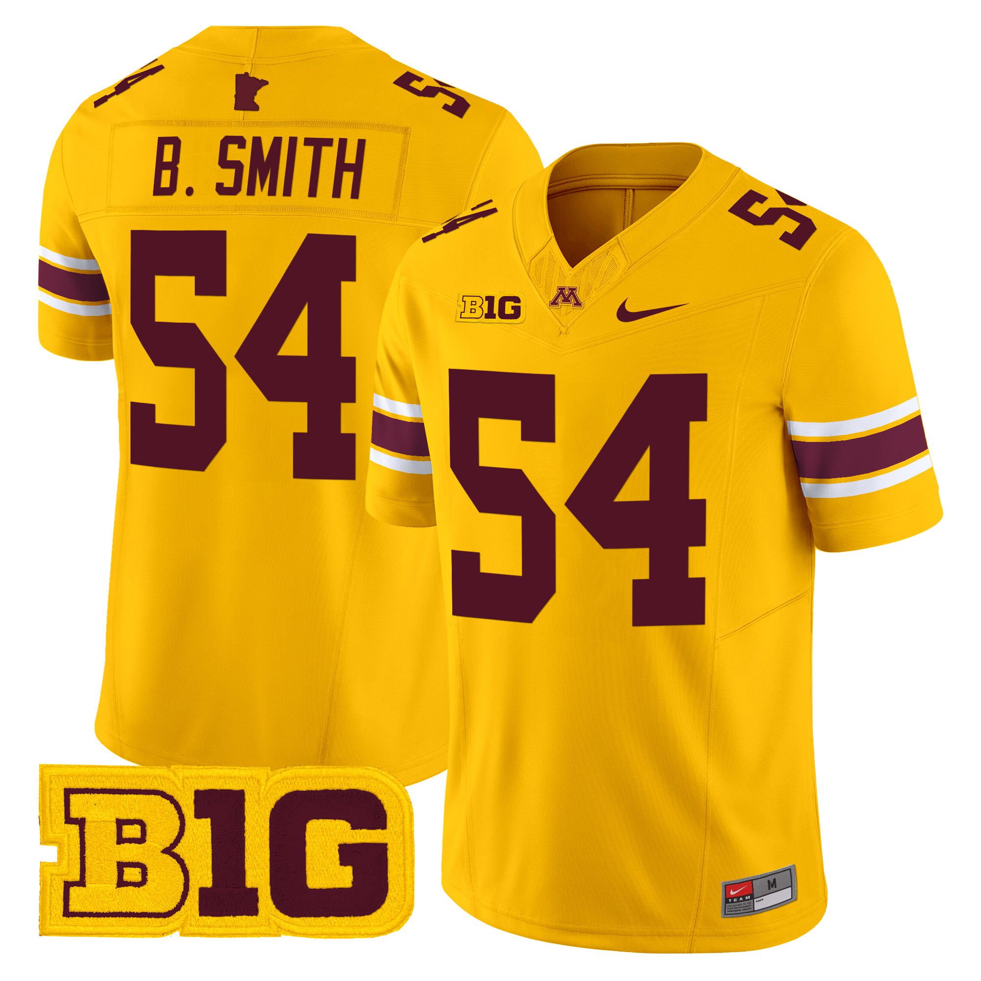 Men Minnesota Golden Gophers #54 B.Smith Yellow Nike 2024 Vapor Limited NCAA Jersey style 1->customized ncaa jersey->Custom Jersey